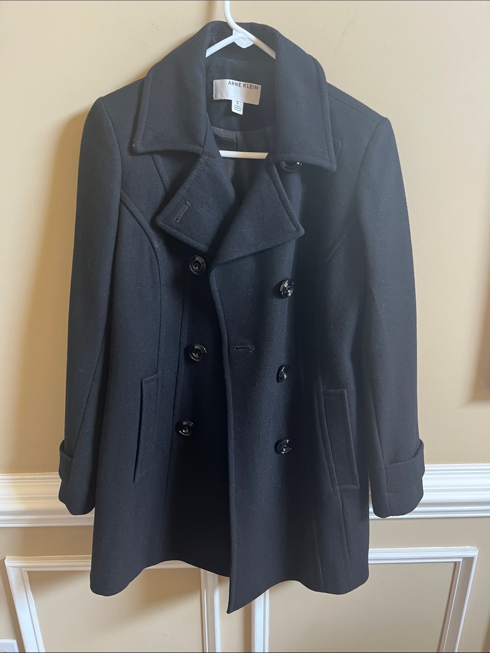 Anne Klein Black Double-Breasted Pea Coat
